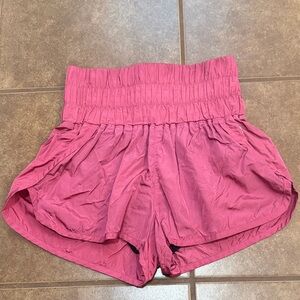 Free People Smocked-Waist Pink Athletic Shorts